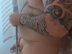 Amateur bear pee and cum in shower