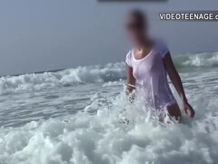 Amatør, Strand, Brunette, Hd, Offentlig, Barbert, Tenåring, Våt