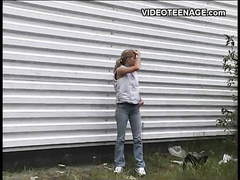 Blond teenager outdoor suck off