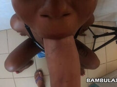 Ebony teen Rita deepthroats and swallows Nino's huge load