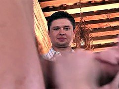 Nice-looking blonde wife gets down and dirty in front of husband