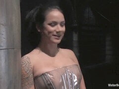 Modeling, gagging, she comes