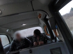 Ebony Mystique gives head and gets fucked hard in the taxi