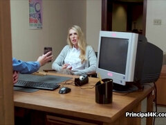 Principal enjoys big juicy milf titties at his office