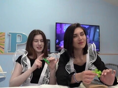 Watch this hot Russian schoolgirl in threesome action with two horny teachers