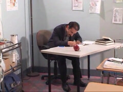 Brunette teen gets pussy licked and ass slammed by teacher in the classroom