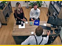 LOAN4K. Blonde Czech came for a loan with her husband and jump on manager s cock