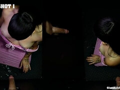 Avsugning, Brunett, Sperma shot, Långt ner i halsen, Ansiktsbehandling, Handjobb, Svälja