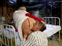 Steamy blonde nurse Mira Sunset gives head to big cocks and enjoys a tasty lick