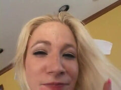 Blonde with tiny tits blows black guy