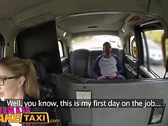 Back seat blowjob from busty blonde driver for lucky stud