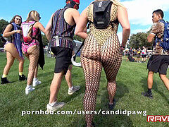 sex-positive RAVE pawg wobbling at festival In Cheetah Skin Leotard