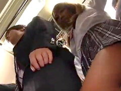 Japanese stud caresses gal on Bus and Gets Groped Back Reverse Chikan JAV