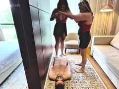 Bondage discipline sadomasochisme, Naakte man aangeklede vrouw, Dominante vrouw, Fetisj, Vernedering, Rijpe lesbienne, Portugees