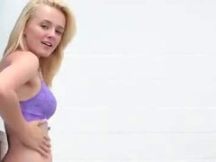 Yummy blonde teen Kenze Thomas strips her panty and masturbates using a toy