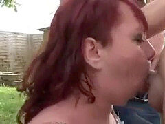 obese redhead outdoor three-way