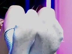 Lady Angela Dirty White Knee Socks Topless