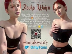 In candlelight, tatted redhead Asuka Waifu enjoys herself