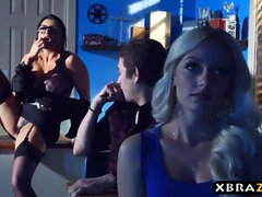 MILF teacher shows a porn movie in class and fucks a student