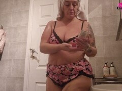 Classy mature mommy films herself getting out of the tub and getting dressed