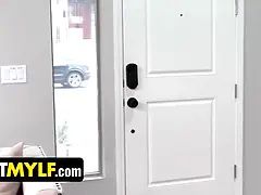 Gotmylf - curvy cougar fuckslut Diamond Kitty jerks off muscular boy and makes him sperm on her Huge Tits
