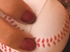 Amateur Latin with Mini Skirt Plays a Baseball in Her Big Pussy