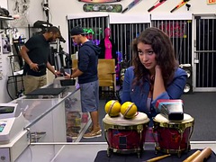 Cheap busty babe fucked and facialized in the pawnshop office