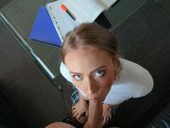 Beautiful schoolgirl Scarlet Chase takes cock in missionary and doggy