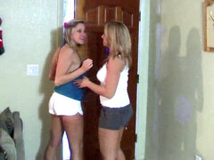 boy gets domineering handjob by his girfriend and her friend