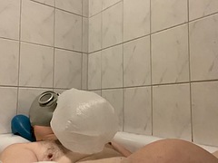 BHDL - N.V.A. BREATHTUB - LATEX GAS MASK BREATHING IN THE BATHTUB AND CUMMING TWICE