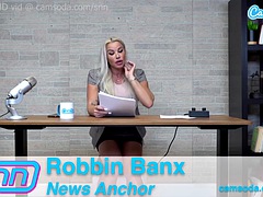 Camsoda News Network MILF Reporter reads the news as she rides the sybian