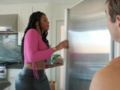 Halle Hayes pleasures her horny stepson in the kitchen