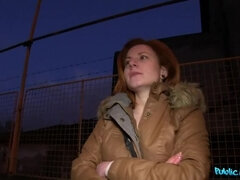 Eager redhead flashes tits for cash