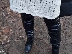 Amateur MILF Sandra Falkenhauer Outdoor Walking Compilation - Petite Tits, Stockings, Public Fun