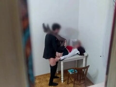 The teacher fucked the student on the table. Hidden camera. Part 1