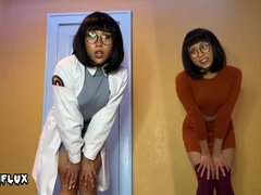 Nerdy Japanese women, Velma and Dr. Fujita are posing and taunting in front of the camera