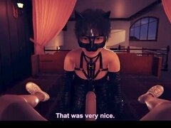 Dark-haired Asian babe in Catwoman cosplay explores BDSM pleasures
