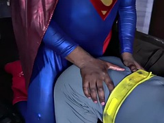 Superman barebacking batman after bj in interracial duo