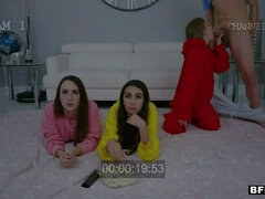 Onesie Foursome w Stepsister  s Friends on Movie Night