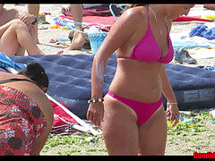 Strand, Grosser arsch, Bikini, Milf, Spanner