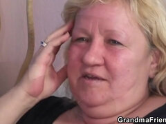 Busty Granny In Stockings Swallows Two Cocks