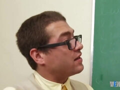 gets her hairy pussy hammered by a nerd