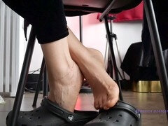 Disregard foot fetish with Crocs slippers in close-up