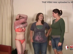 trio Huge-Boobed Women Have Fun Disrobe Rock-Paper-Scissors