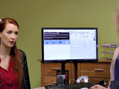 Horny redhead loan agent bangs her hard in the office