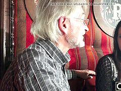 Sexy teen likes to get penetrated by granddad the older man cums on