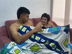 Horny Indian Stepsister Gets Bored of TV - Big Cock Surprise Under Blanket!