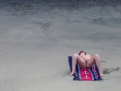 Leie, Strand, Schönheit, Blondine, Fingern, Milf, Nackt, Solo