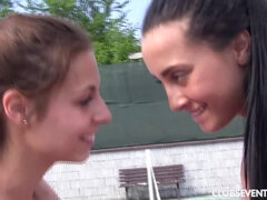 Horny mixed double tennis match