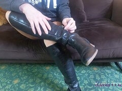 Noire, Bottes, Pieds, Cuir, Domestique, Nylon, Collant, Jarretelles